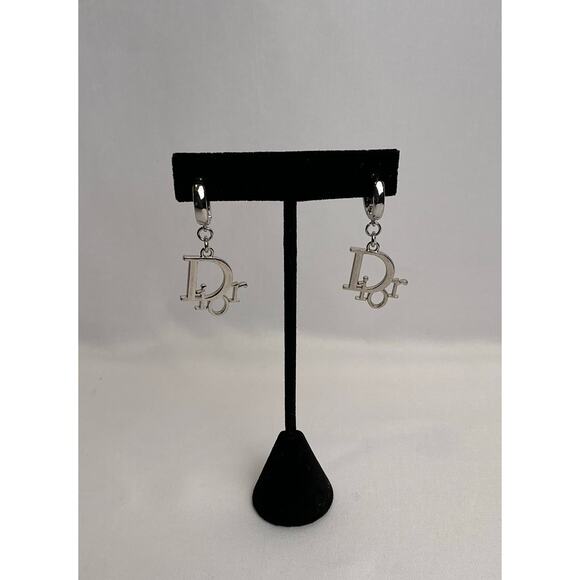 Christian Dior Silver DIOR Huggie Hoop Earrings - Picture 1 of 6